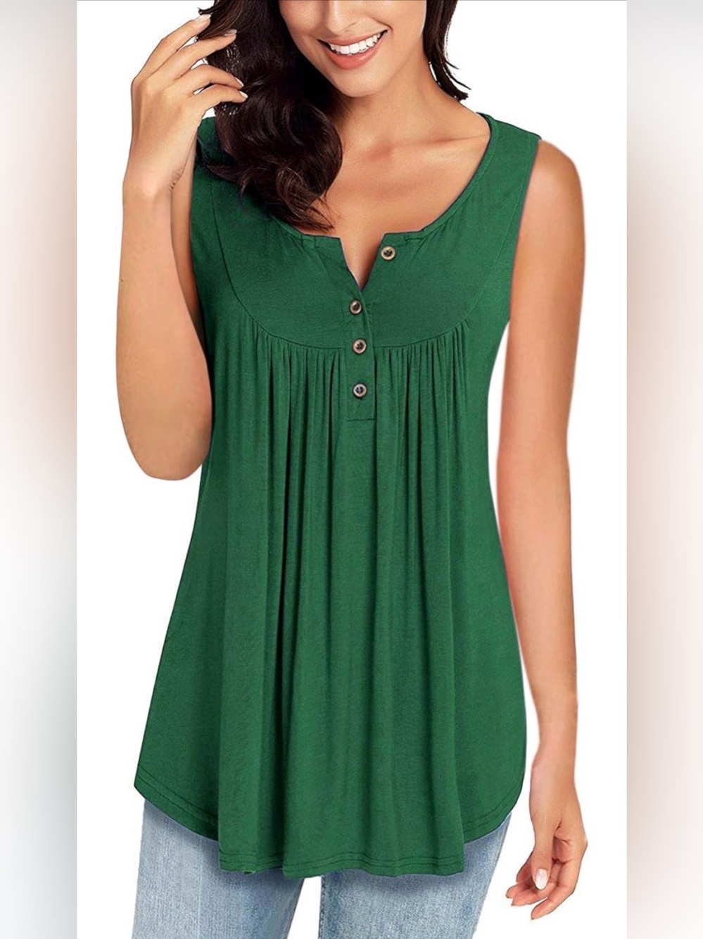 Mirol Green Pleated Button Front A-Line Tank Top Size L 12-14